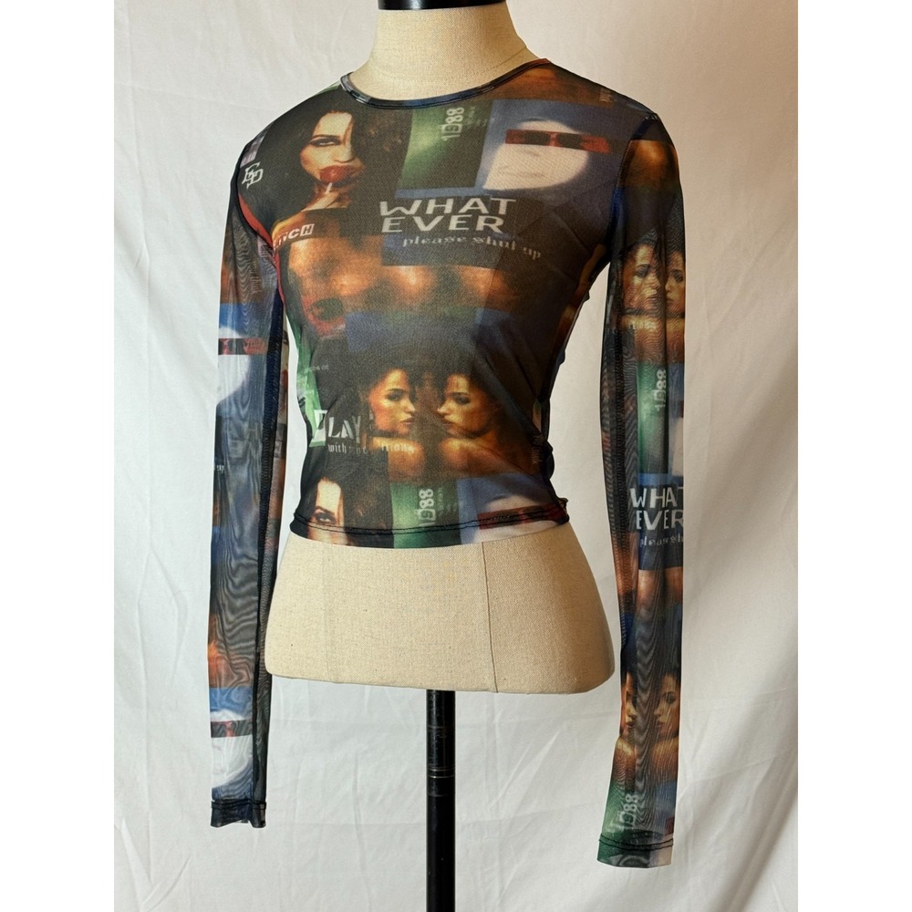 Edikted Two Faced Mesh Long Sleeve Crop‎ Top Size XS